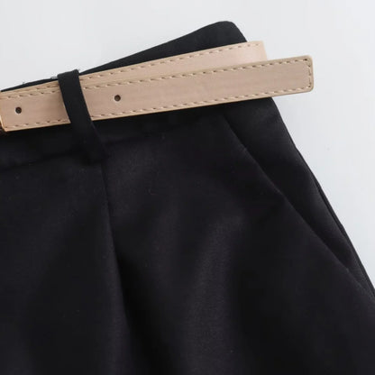Women's High Waist Loose Straight Shorts – Belted Zipper Korean Fashion Shorts for Office & Casual Wear