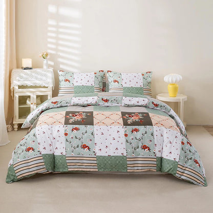 Green Patchwork Duvet Cover Set, Soft All-Season Bedding