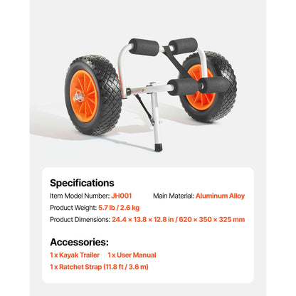 200 lbs Foldable Kayak Cart with 10in Solid Tires Paddle Board Trolley for Carrying Canoes Float Mats