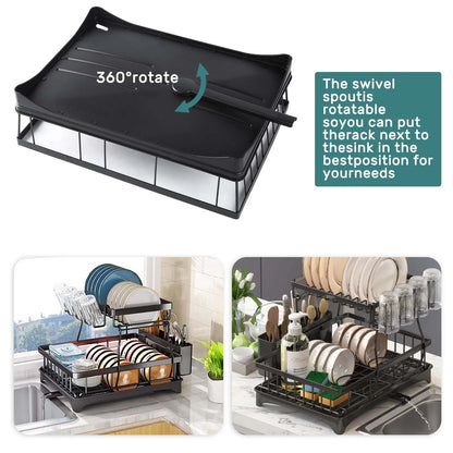 Large 2-Tier Dish Drying Rack, Removable Trays