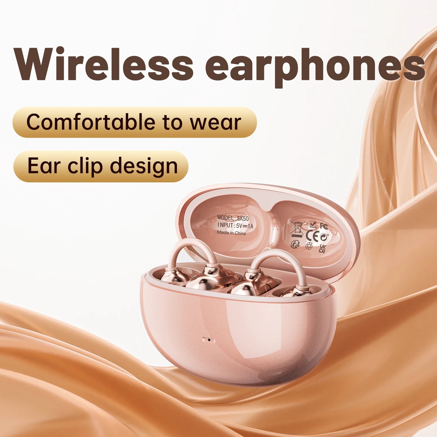 SK50 Open Ear Clip Headphones – Bluetooth 6.0, HiFi Sound, 36H Playtime, Built-in Mic