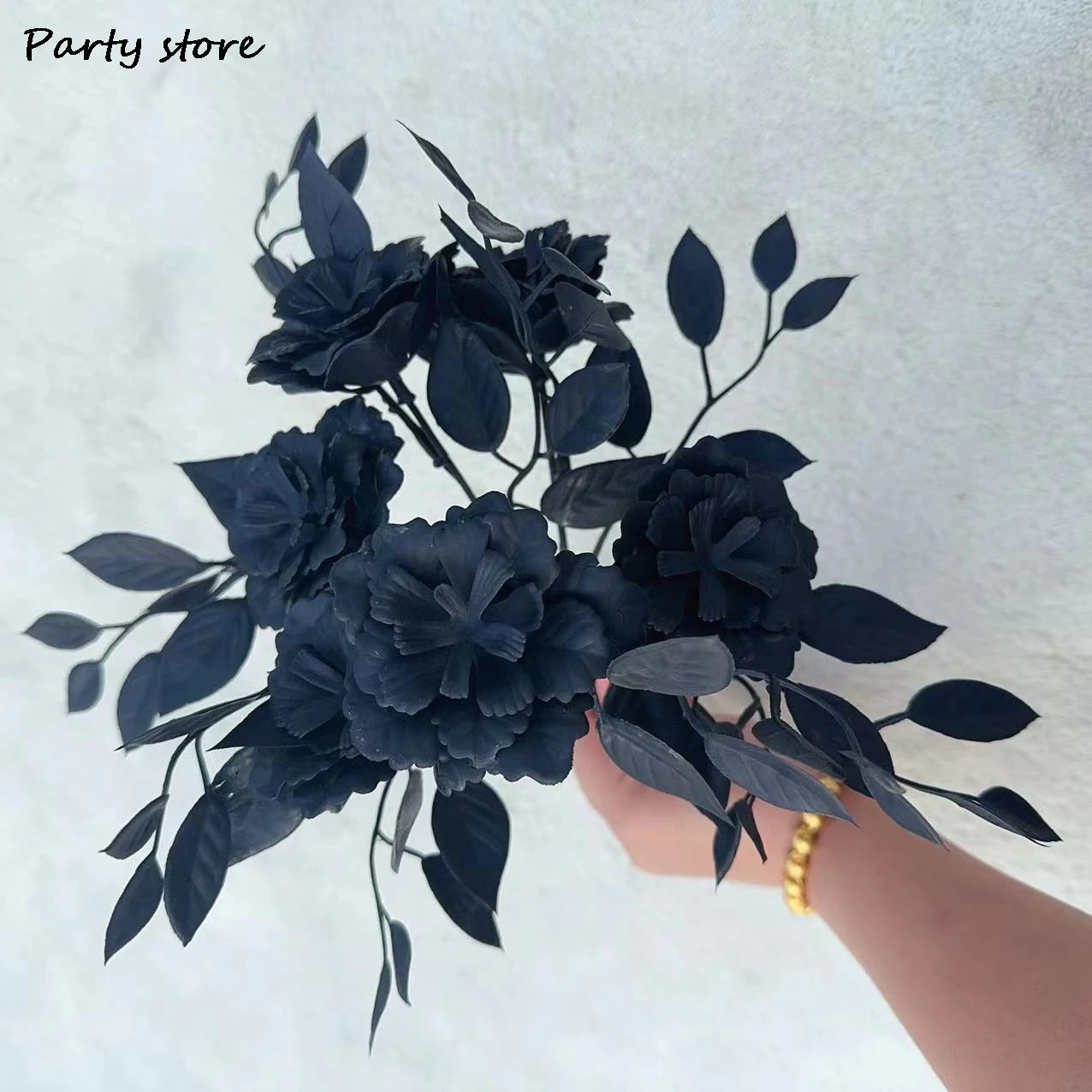 Black Halloween Artificial Plant Leave Branch Bamboo Dahlia Wedding Party Floral Material Home Table Vase Decor Accessories