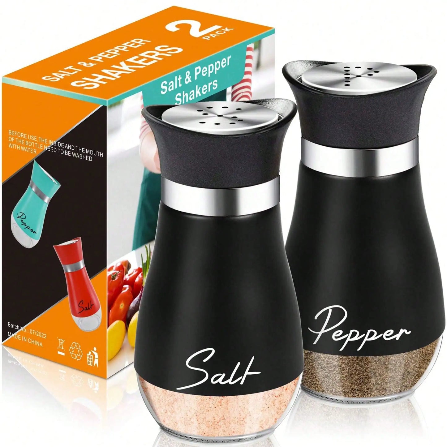 Rotatable Salt and Pepper Shaker Set with Visible Seasoning Bottles