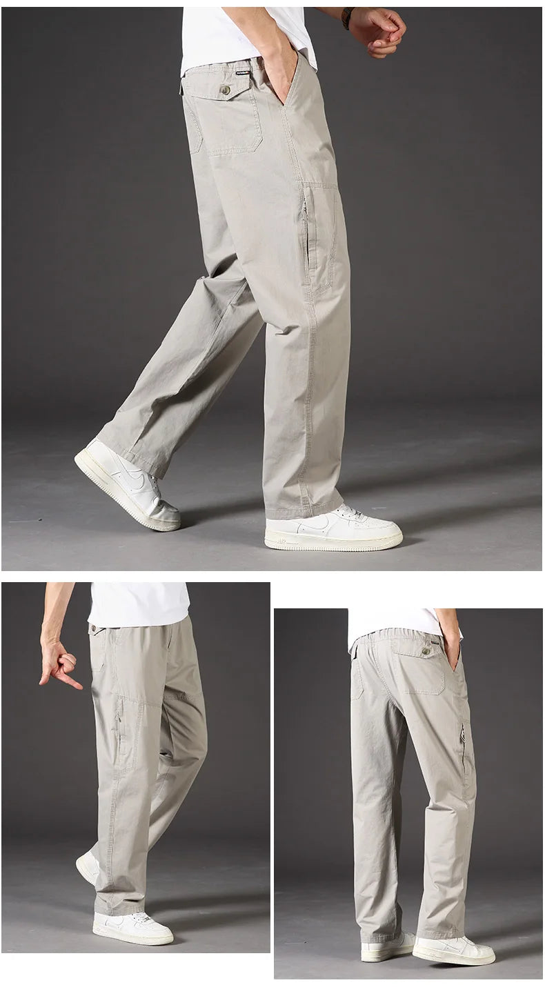 Men's Cotton Cargo Overalls Jogger Trousers — Stretch Waist Work Utility Sweatpants