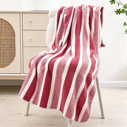 Oversized Striped Coral Fleece Bath Towel Ultra Soft Thickened Shower - Beach Towel
