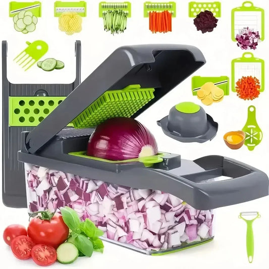 Multifunctional Vegetable Chopper and Food Slicer, 14-in-1 with Handle and Grater Set