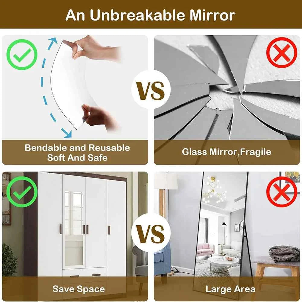 Full Length Door Mirror Tiles,Acrylic Wall-Mounted,Non Glass Safety Mirror Great for Baby Kids Playroom,Gym, Used as Dorm Mirror
