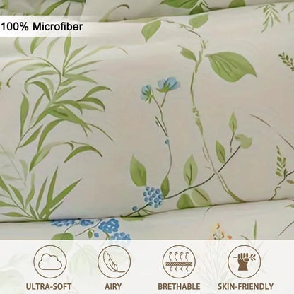 Floral & Bird Print Duvet Cover Set, 3-Piece, Breathable