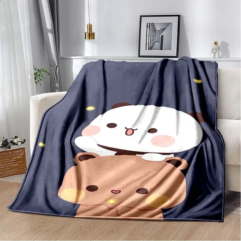 HD Cartoon Printed Bear Dad Blanket Cute Cloth Dudu Series Children's Warm Flannel Soft and Comfortable Home Bed Warm Gift