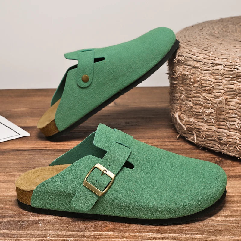 Men Suede Leather Cork Sandals Clogs Women CLosed Toe Slippers Slides Health Footbed For Dropshipping