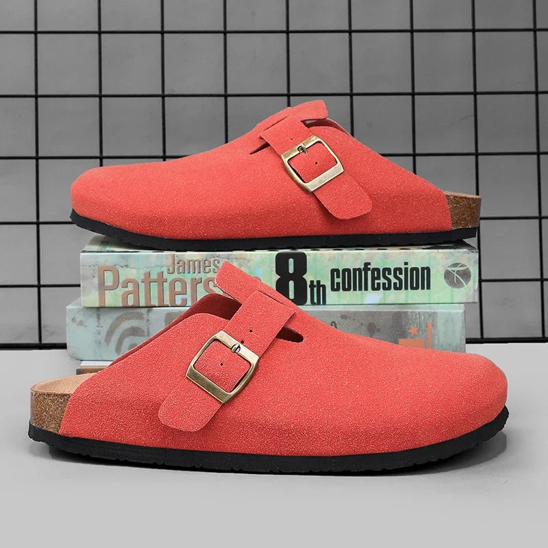 Men Suede Leather Cork Sandals Clogs Women CLosed Toe Slippers Slides Health Footbed For Dropshipping