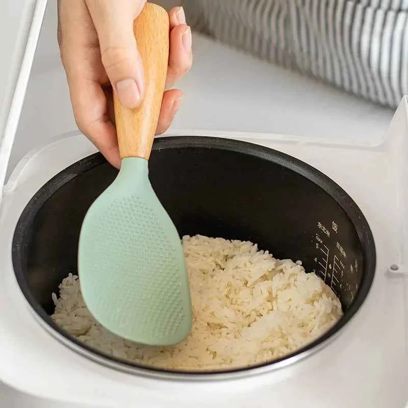 Hanging Silicone Rice Spoon Kitchen Ladle Non-stick Saucepan Electric Rice Cooker Cooking Scoop with Holes Household Items