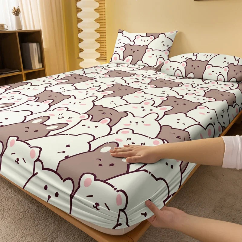Teddy Bear Print Fitted Sheet, Matte Kids Bedding