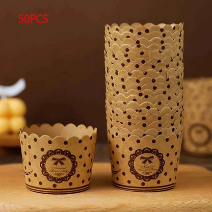 50pcs, Heat-Resistant Kraft Paper Muffin Cups for Baking and Serving - Small Kitchen Accessories for Cakes, Pastries, and More