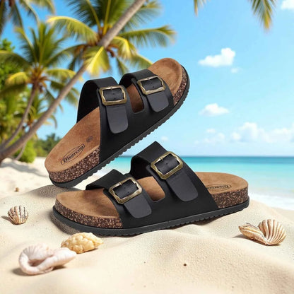 Men's Summer Sandals, Outdoor Leisure Vacation Beach Sandals, Double Buckle Design Unisex Large Size Sandals, Non-Slip, Breathable, Wear-Resistant, Versatile for Daily Wear, Indoor Home Slippers, High-End, Retro