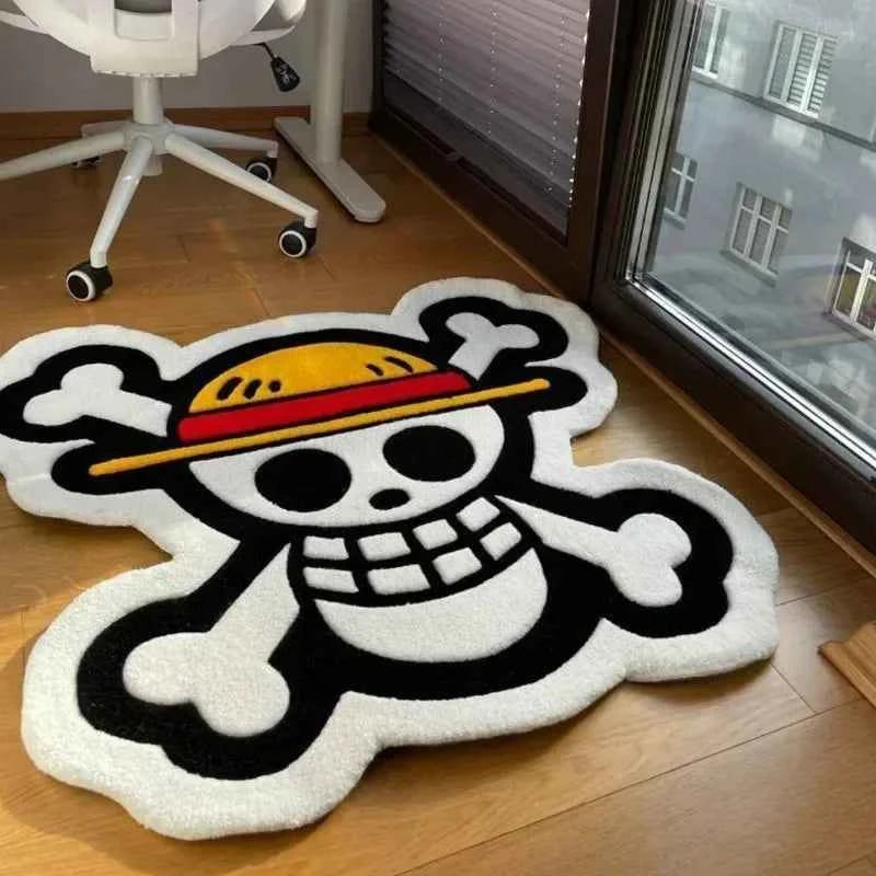 Cartoon Anime One Piece Luffy Straw Hat Group Flag Carpet Short velvet Thick Bedroom, living room, door mat, bedside blanket