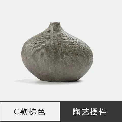 Japanese Zen Vintage Ceramic Vase Dried Flower Arrangement Flower Craft Ornament Table Top Irregular Threaded Vase Ornament Gift