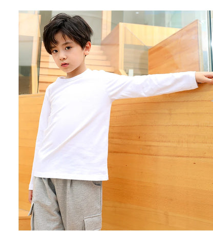 Boys T Shirts for Kids 2 to 3 4 5 6 7 8 9 10 11 12 13 14 Years 100% Cotton Spring Clothes Teenage Girls Tshirt Long Sleeve Tees
