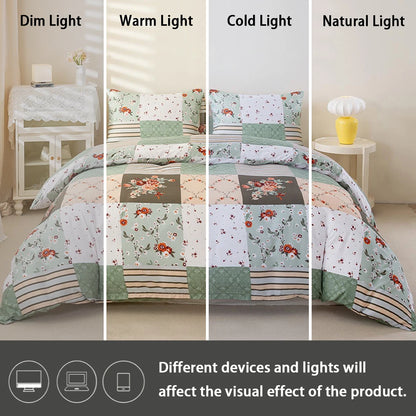 Green Patchwork Duvet Cover Set, Soft All-Season Bedding