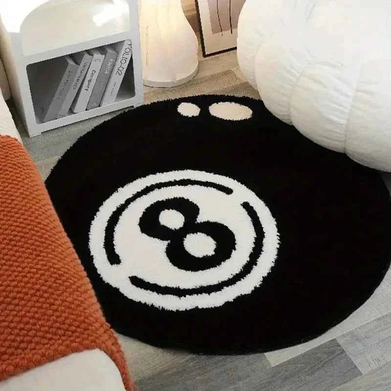 VIKAMA Black 8-Ball Billiard Round Carpet, Anti-Slip Carpet, Living Room Sofa Cushion, Soft Bedroom Carpet, Home Decoration