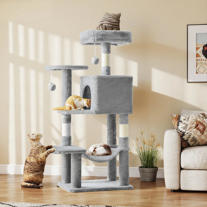 44" Tall Cat Tree & Climbing Tower — Natural Sisal Scratching Posts & Indoor Cat House