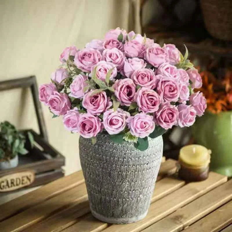 Uflower 10 Heads Flowers Scrapbooking Silk Roses Wedding Party Christmas Bouquet Household Products Vases for Home Decoration
