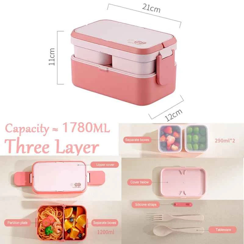 Portable Lunch Box Bamboo Fiber 3in1 Double Layer Bento BOX Microwave Spoon Fork Women Girl School Kids Picnic Bento Box