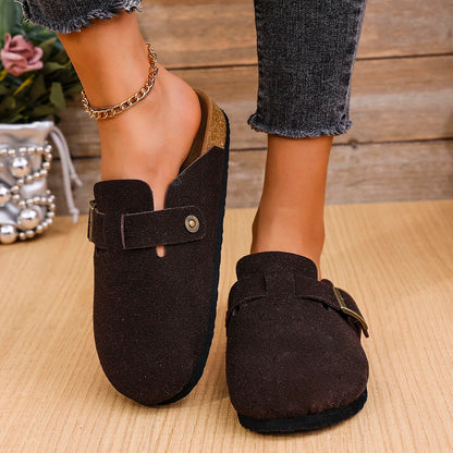 Women's Cork Clogs Shoes Flat Closed Toe Thick Soled Slippers for Women Outdoor Casual Women's Flat Slippers Zapatos De Mujer