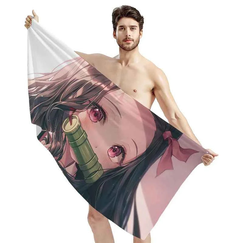 Bathing Towels Demon Slayer Nezuko Kamado Printing Anime Home Decor Textile Comfortable Summer Beach Towel Toalhas De Banho