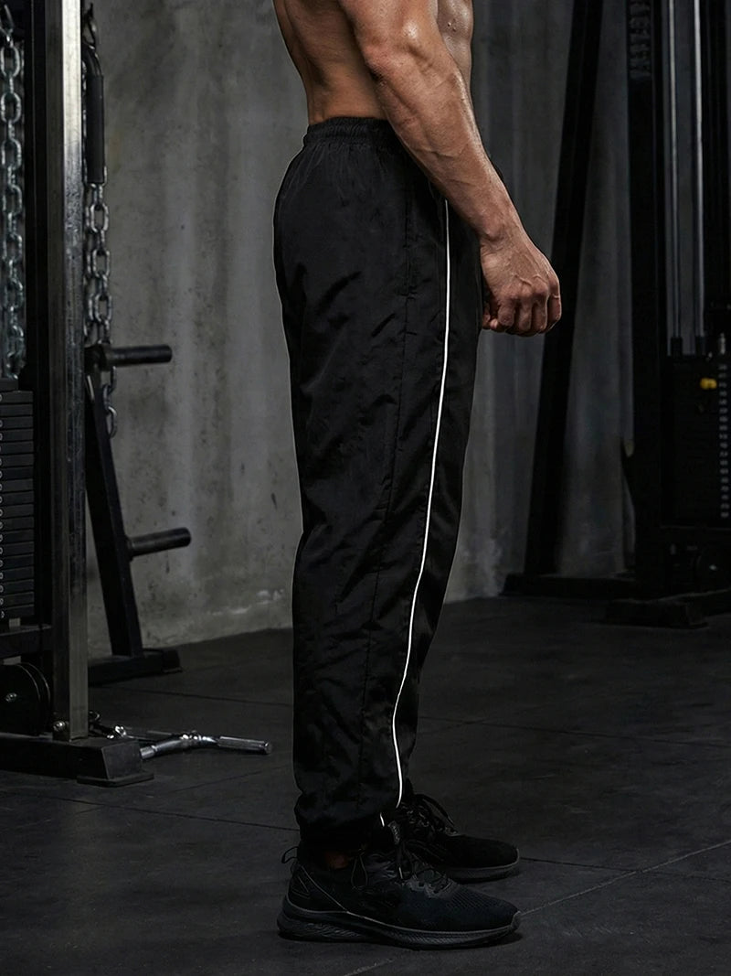 Men's Trendy Sporty Pants with Lines Gym Workout Running Trousers with Side Pockets Athletic Quick-Dry Breathable Sweatpants