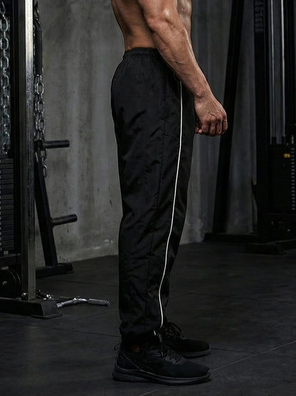 Men's Trendy Sporty Pants with Lines Gym Workout Running Trousers with Side Pockets Athletic Quick-Dry Breathable Sweatpants