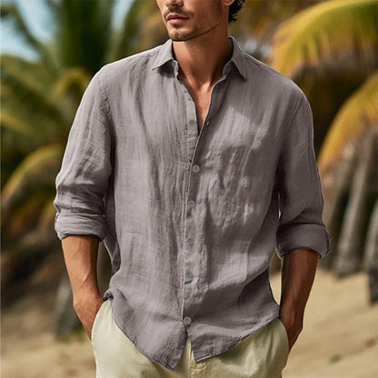 Men's Cotton Linen Hawaiian Casual Shirt — Turn Down Collar Solid Breathable White Shirt