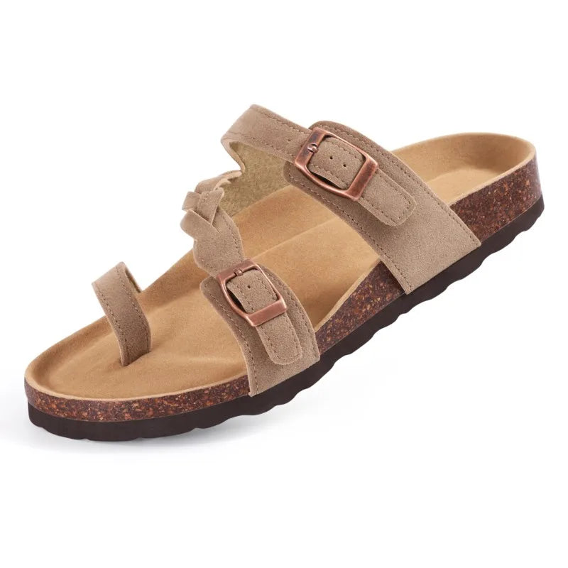 Crestar Women's Open Toe Sandals – Non-slip Braided Strap & Double Buckle