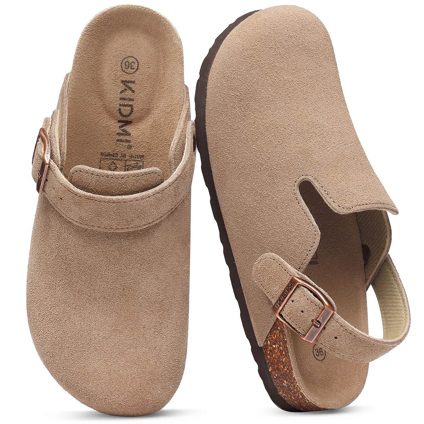 Crestar Women's Suede Clogs with Arch Support – Cork Footbed Leather Mules