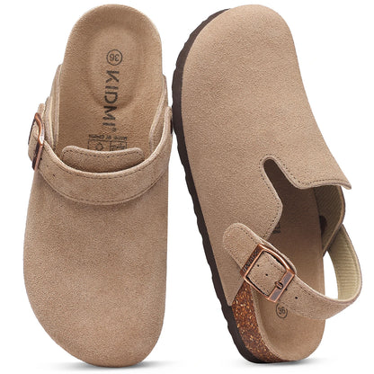 Crestar Women's Suede Clogs with Arch Support – Cork Footbed Leather Mules