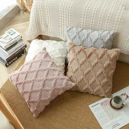 Soft Plush Wool Throw Pillow Covers Luxury Style Cushion Covers European Pillow Shell for Sofa Bedroom Cream Khaki Christmas