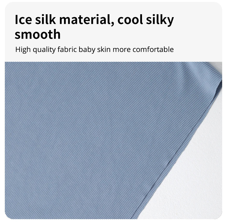 Children's Ice Silk Pajamas, Summer Thin Short Sleeved Shorts, 2-Piece Set of Big Boys and Girls' Home Clothing Set