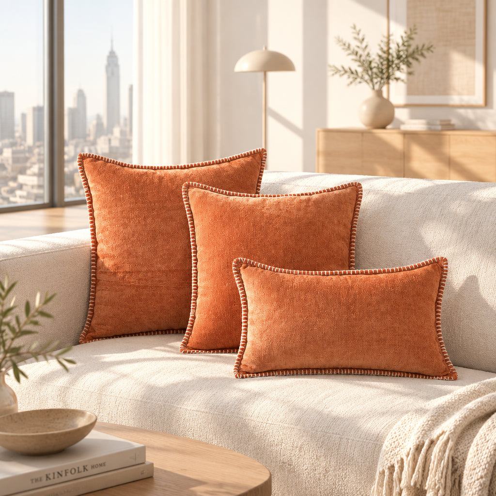 Chenille Throw Pillow Cover, 5 Colors & 3 Sizes