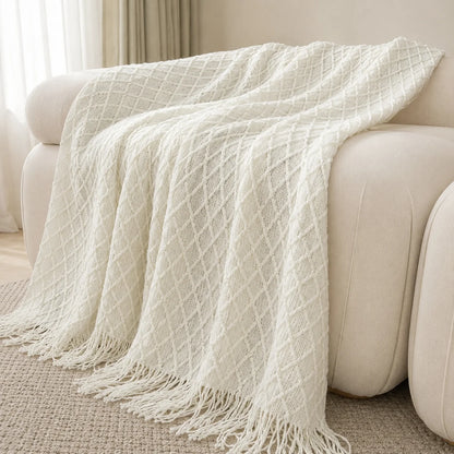 Burnt Orange Herringbone Knit Throw Blanket