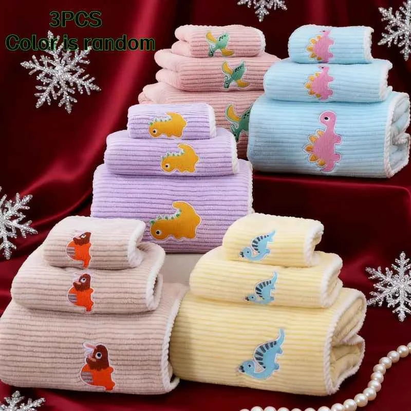 3 Animal-Patterned Towels, Coral Fleece Towel Set, Cute, Soft, Absorbent, Non-Shedding Face Towel, Household Adult Face Towel, Best Gift for Christmas, Halloween, Thanksgiving, New Year, Birthday Gift