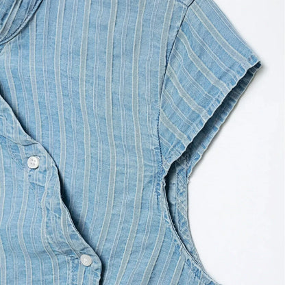 Women's Trendy Striped Short Sleeve Blouse – O-Neck Casual Commute Comfortable Summer Shirt