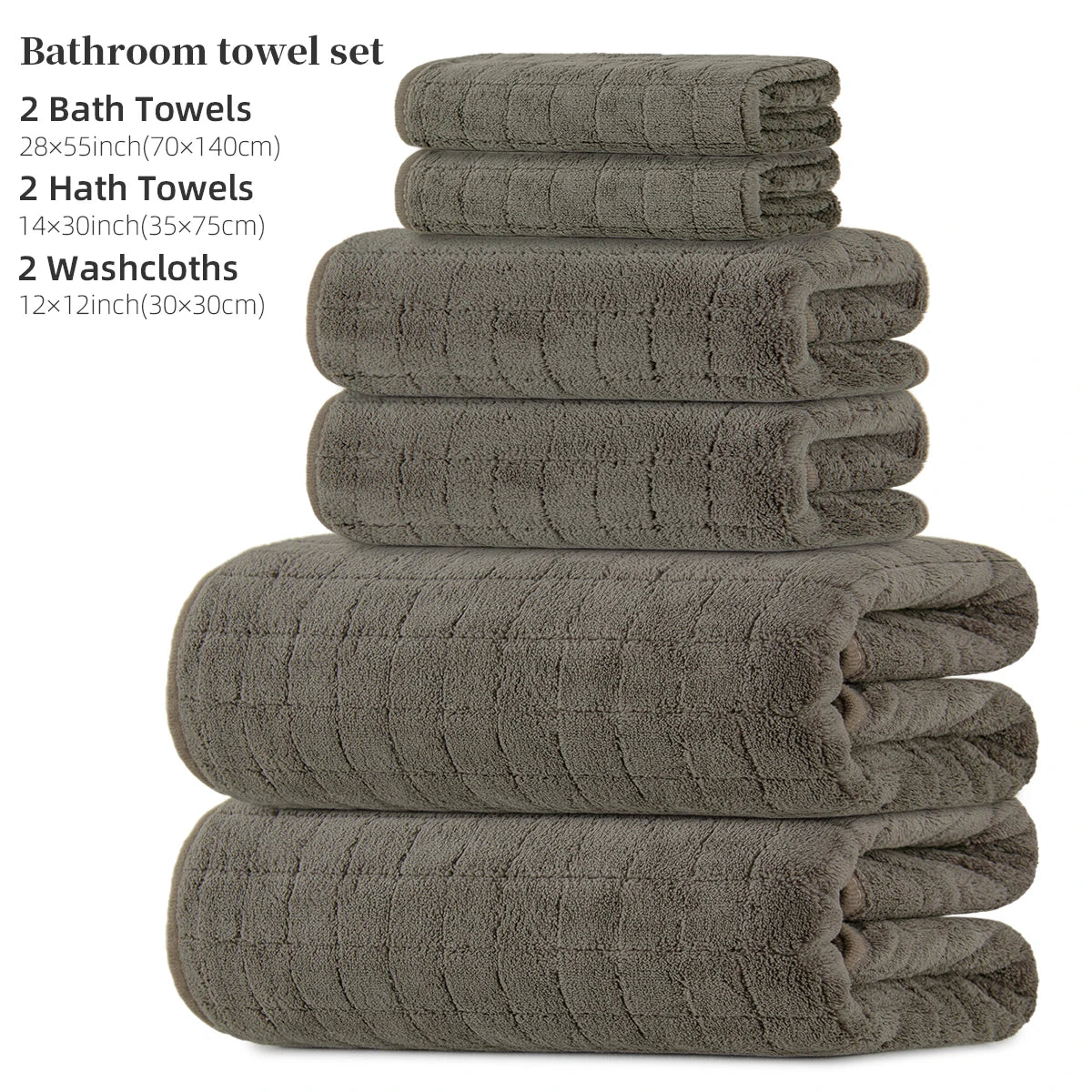 6-Piece Towel and Bath Towel Set, 2 Bath Towels + 2 Hand Towels