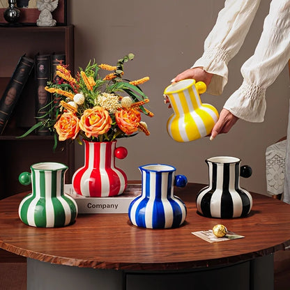 Modern Minimalist Striped Vase Creative Retro Painted Ceramic Vase for Home Decor