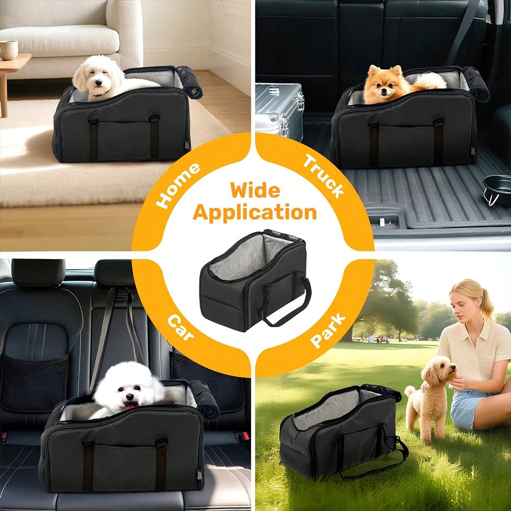 Portable Pet Car Seat with Safety Leash, Up to 12 lbs