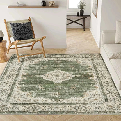 VIKAMA Washed Back Imitation Cashmere Carpet Green Home Area Carpet Living Room Soft Non-Slip Vintage Bedroom Floor Mat