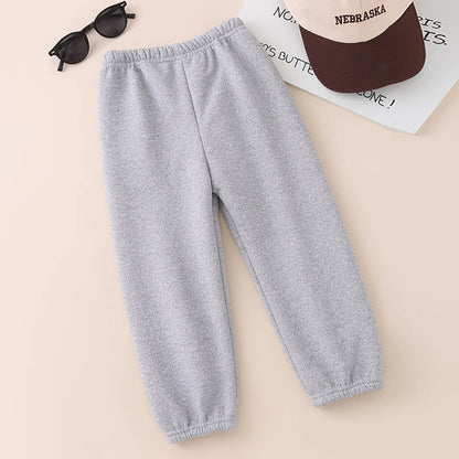 Autumn And Winter Children's Plush Warm Sports Casual Pants For Boys And Girls Solid Color Fashion Thick Windproof Harun Pants