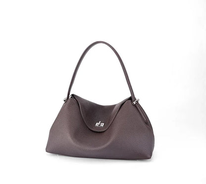 Retro Cowhide Leather Tote, Large Capacity Shopping Bag