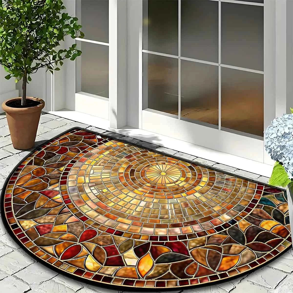 Semi-circular door rubbing mat arched crystal velvet printed entrance mat porch non-slip mat entrance water-absorbing mat