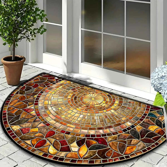 Semi-circular door rubbing mat arched crystal velvet printed entrance mat porch non-slip mat entrance water-absorbing mat