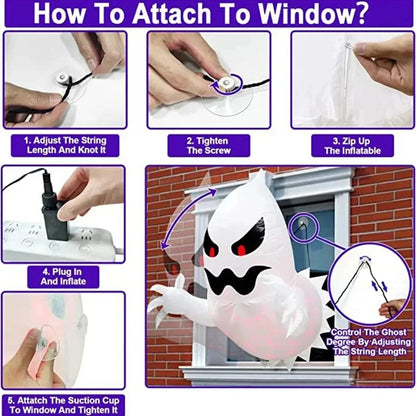 1Pc 1.4m Halloween Ghost Scary Inflatable Giant Blow Up Foldable Phantom Unique Coming Party Outside Yard Garden Lawn Decor Prop